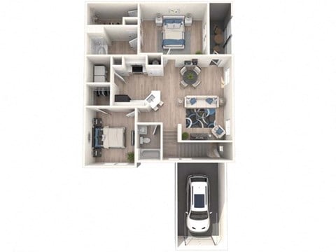 Floor plan for 2 beds, 2 baths, 1044 sqft